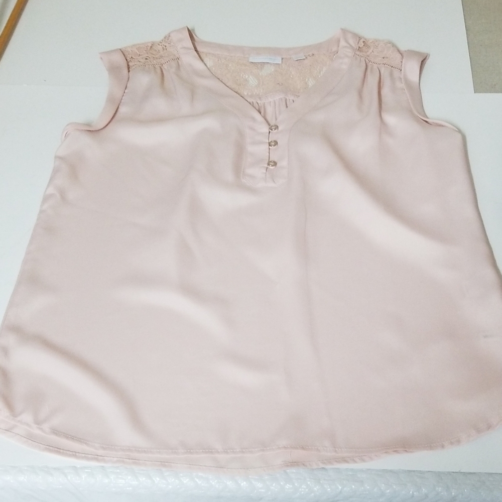 New York & Company Pink Lace Accent Tank Top